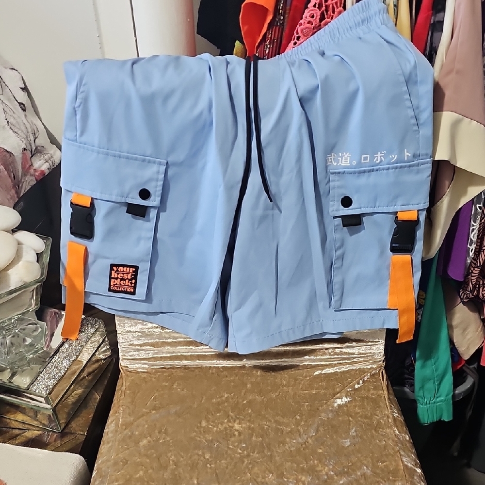 SHEIN Blue and Orange Cargo Shorts Relaxed Fit